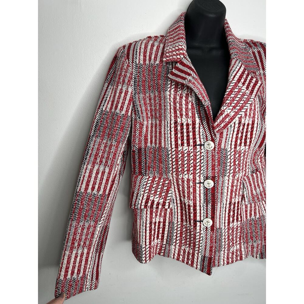 Cabi Patchwork Button-Up Blazer Jacket Red White … - image 5